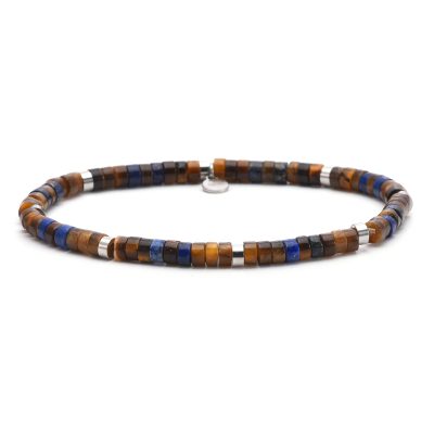 Bracelet Heishi Bohème - Perles Œil de Tigre & Lapis, Style Été