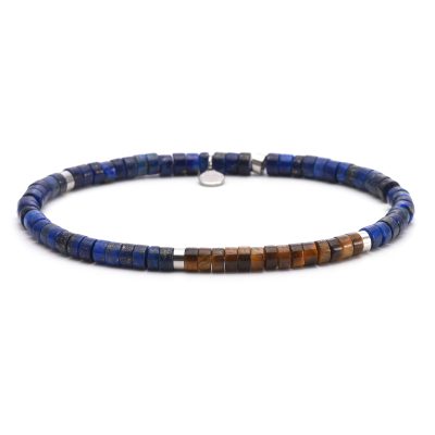 Heishi Bracelet Lapis & Œil de Tigre – Éclat Estival Bohème