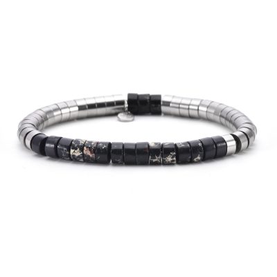 Bracelet Heishi en Jaspe Noir - Style Bohème d'Été