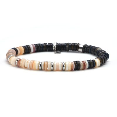 Bracelet Heishi en Nacre Noire - Style Bohème pour Été