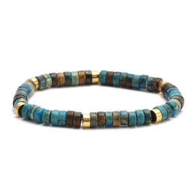 Bracelet Heishi en Jaspe Bleu - Style Bohème pour Été