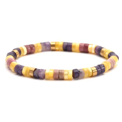 Bracelet Heishi Bohème - Perles Jaspe & Améthyste pour Été Chic