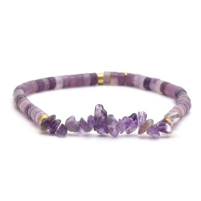 Bracelet Heishi Améthyste - Style Bohème, Idéal Été