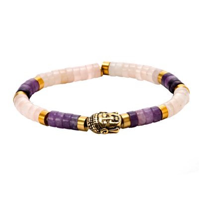 Bracelet Heishi Améthyste/Quartz - Style Bohème Été