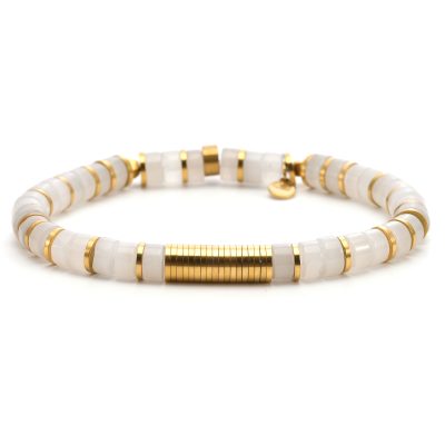 Bracelet Heishi en Quartz Blanc - Style Bohème pour Été