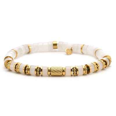 Bracelet Heishi Quartz Blanc - Style Bohème Chic pour Été