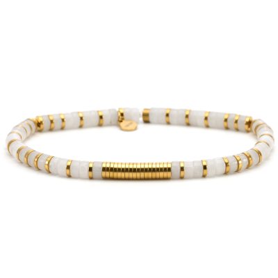 Bracelet Heishi en Quartz Blanc - Style Bohème, Idéal Été