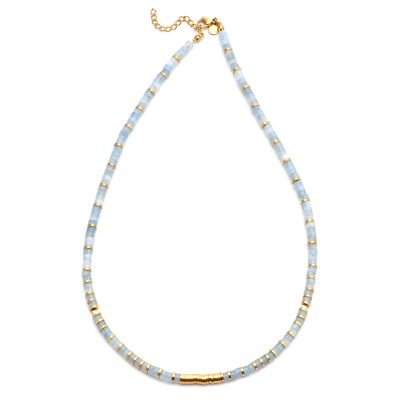 Collier Heishi en Quartz Bleu - Style Bohème pour Été Chic