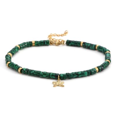 Bracelet Cheville Heishi & Malachite | Style Bohème Été