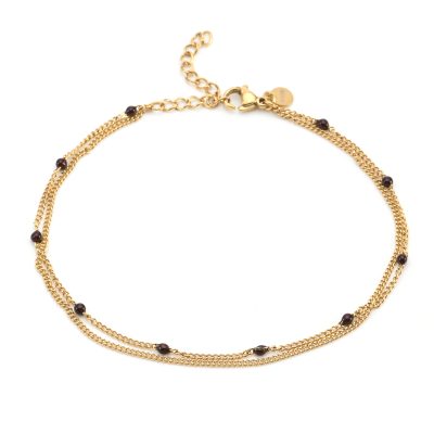 Double Chaîne de Cheville Grenat & Heishi | Style Bohème Été