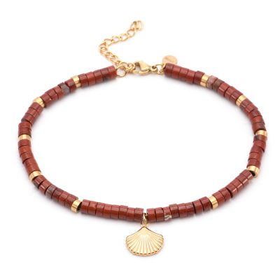 Chaîne Cheville Heishi: Style Bohème en Perles Onyx Rouge